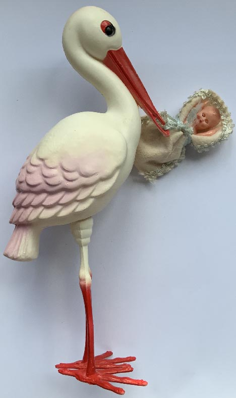 1950's US made Irwin plastic stork bird and baby toy